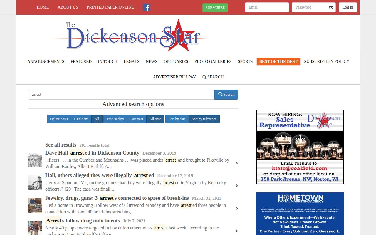 Dickenson County local news arrest-search route for dated coverage