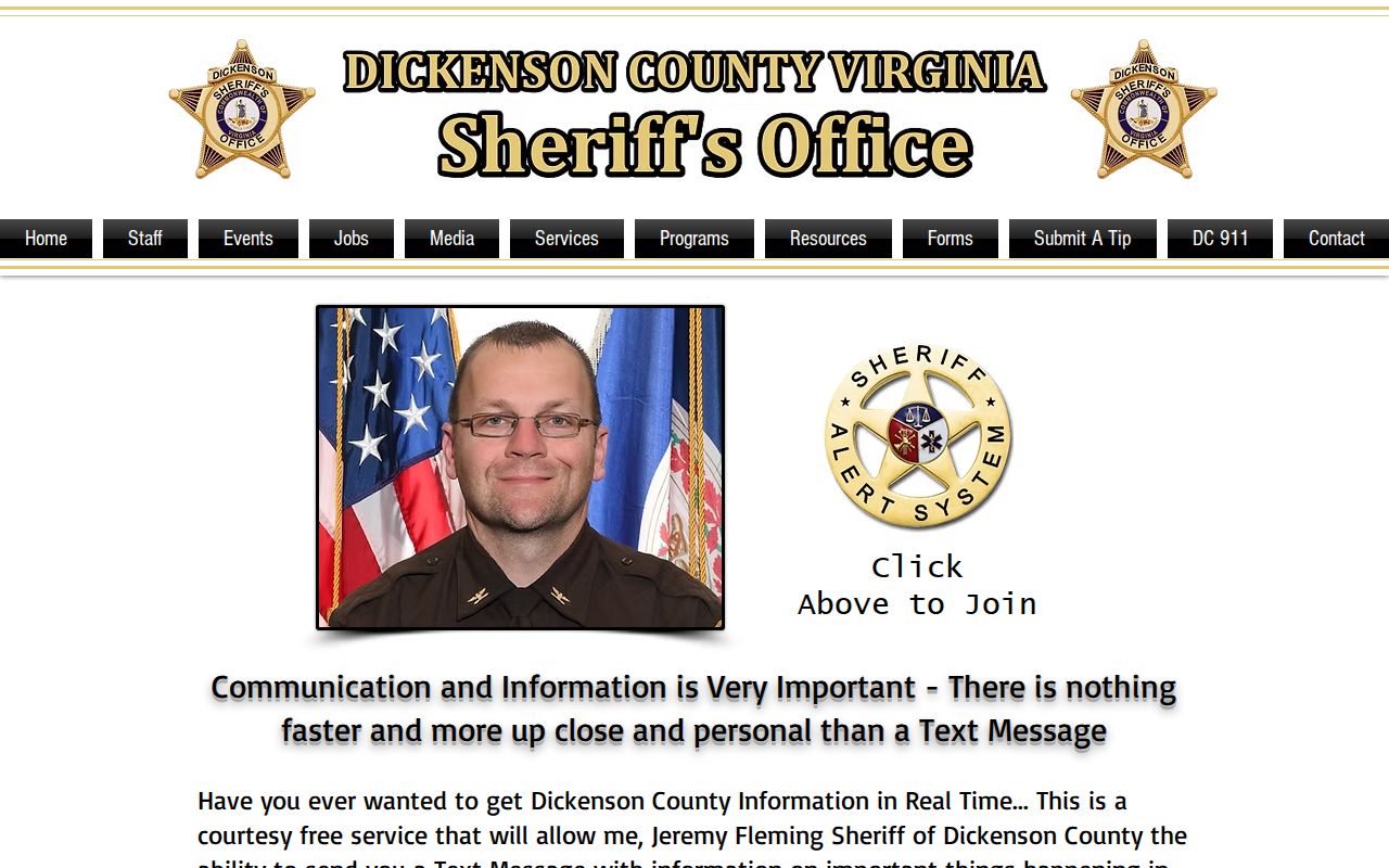 Dickenson County Sheriff's official text-alert page for public safety notices